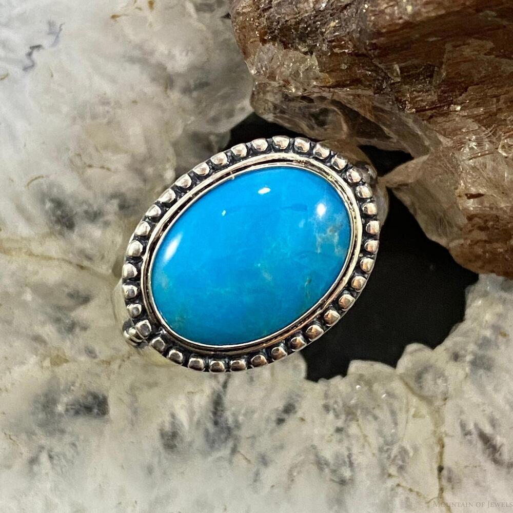 Carolyn Pollack Sterling Horizontally Mounted Oval Turquoise Decorated Ring